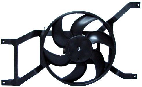 GMV radiator Electroventilator Dacia Logan 2004-2012 1.5 dCi (48/50/62kw) fara AC, Sandero 2008-2012 1.5DCI (50/55/63/66kw fara AC) 120W, 2pini, 295mm, suport plastic