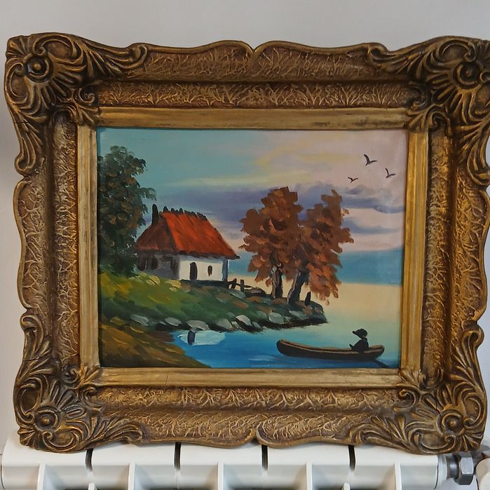 2 tablouri anii '60, inramate, ulei pe pânza