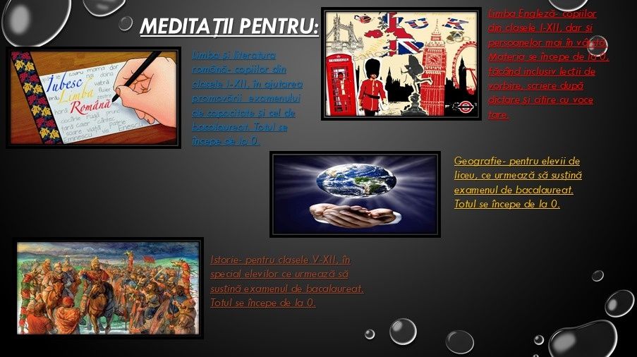 Meditații Română, Engleză,Geografie, Istorie