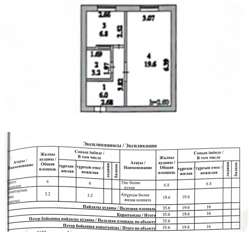 1-комнатная квартира 2/5 эт 36кв.м Рыскулбекова 9