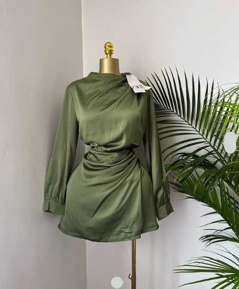 Zara rochie mini kaki verde maneci lungi