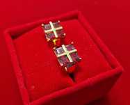 GP45,cercei placati aur 14k,incuietoare sigura, zirconii rosii/albe