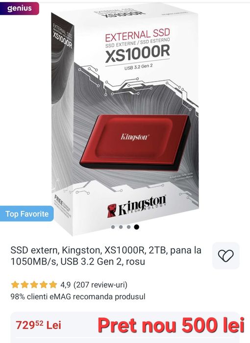 SSD Portabil Kingston 2Tera