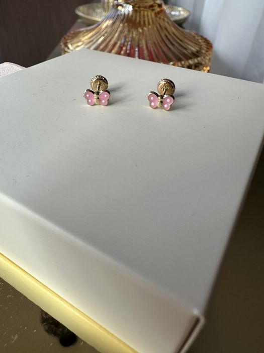 Cercei din aur 14 k fluture roz fetite