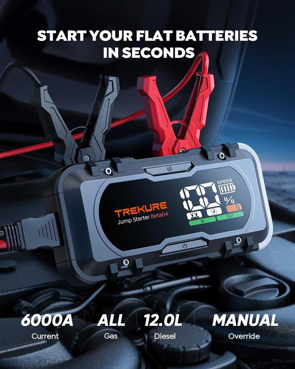 Нов джъмп стартер TREKURE 6000A / 27000mAh за бензинови 12L дизелови..
