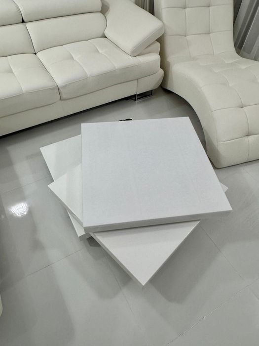 Masuta de cafea Alb lucios, 76x76cm, nivele libere rotative 360 grade