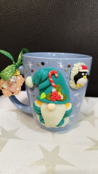 Коледни чаши с гномчета от полимерна глина