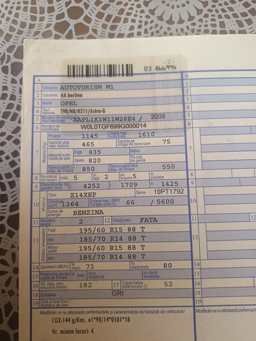 Opel Astra G 1.4 Benzină – 2009 – Unic proprietar – 152.778 km