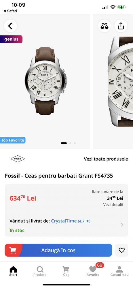 Fossil - Ceas pentru barbati Grant FS4735