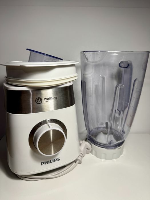 Blender Philips 800W ProBlend Crush, 2L, 3 viteze, Alb-Argintiu