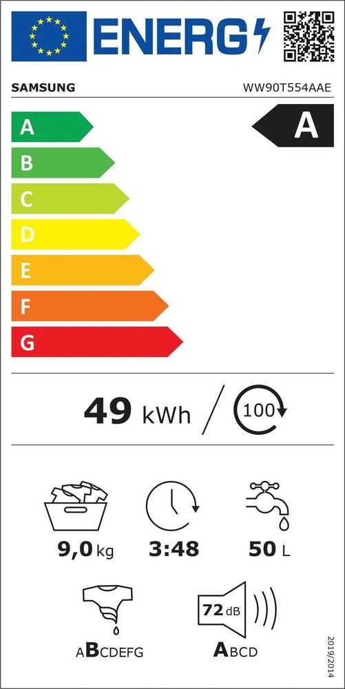 Пералня с предно зареждане SAMSUNG WW90T554AAE