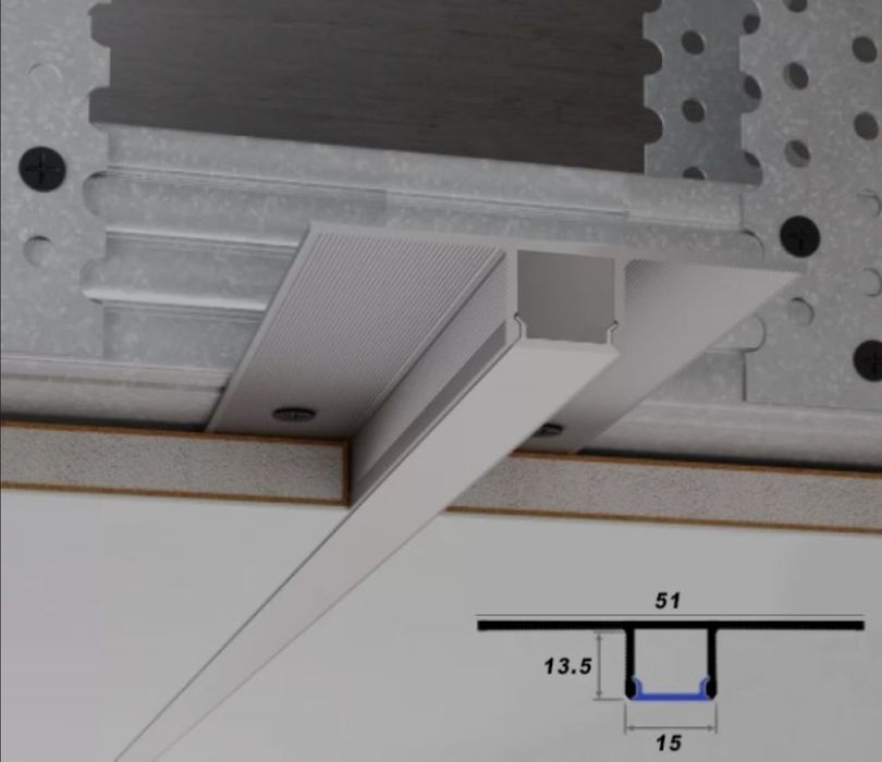 Профил за гипсокартонени тавани и скрит алуминиев перваз с LED