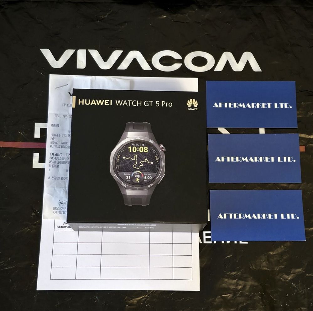 КАТО НОВ 46mm Huawei watch GT 5 PRO VIVACOM Гаранция 2026 BLACK GT5