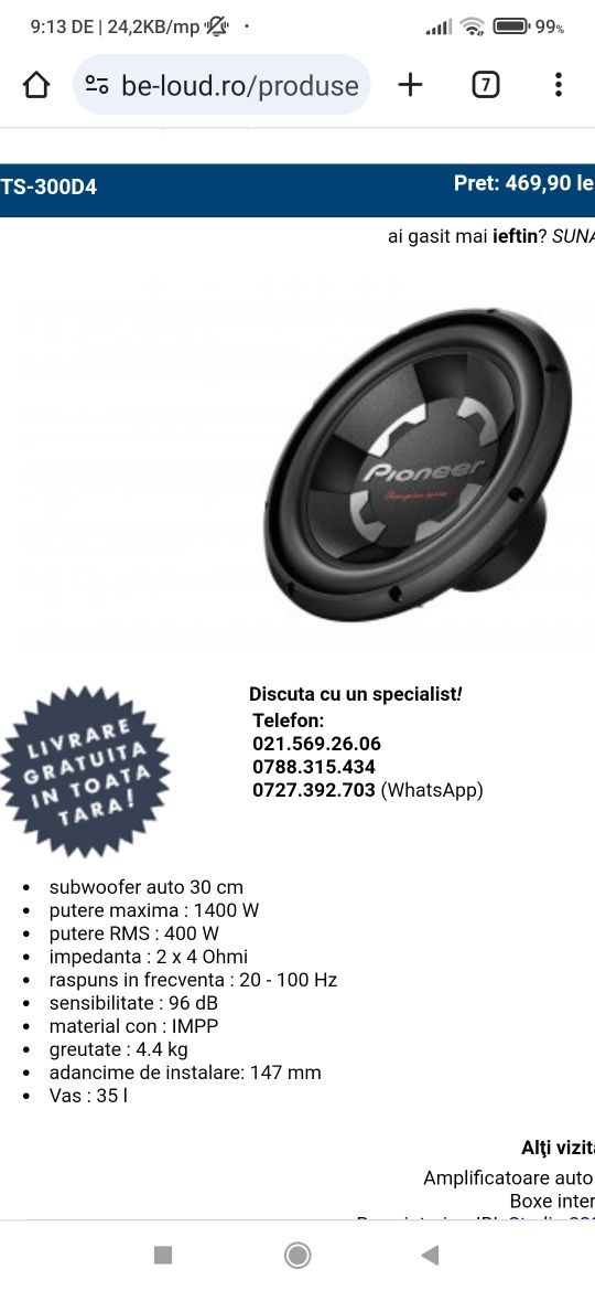 Subwoofer Pioneer 1400W