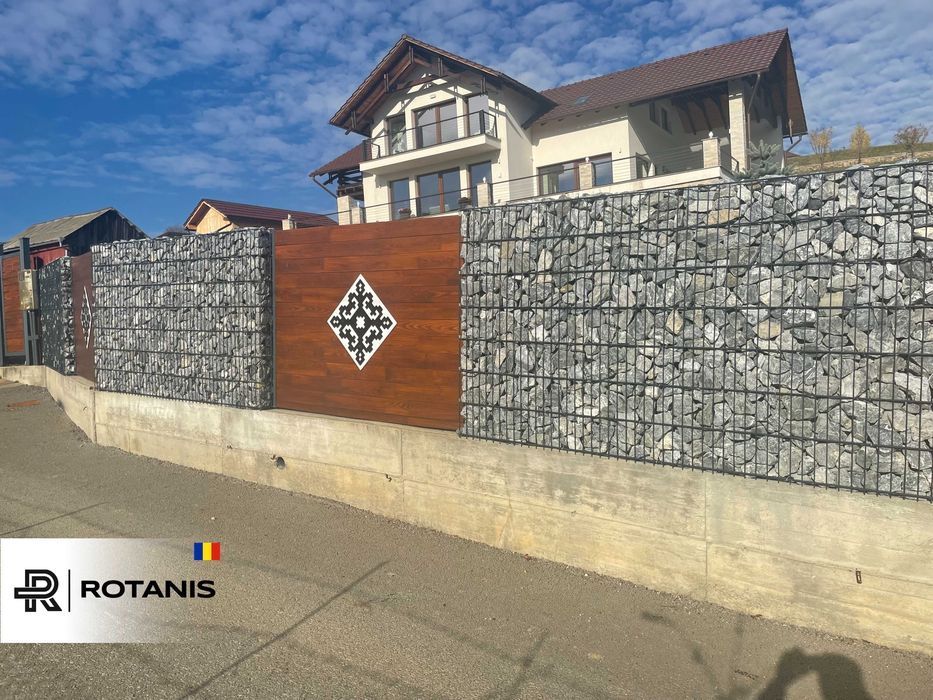 Gard natural din piatra tip gabion piatra + panou