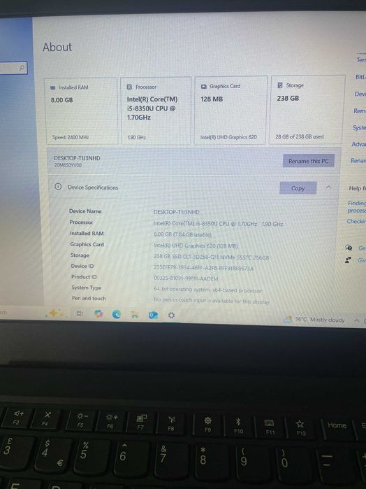 Lenovo ThinkPad L380 - i5-8350u, 8GB DDR4 RAM, 256GB NVMe SSD PCIe