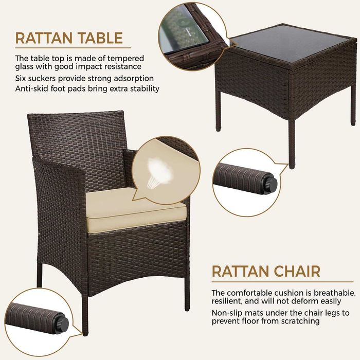 Set mobilier de grădină 3 piese din ratan sintetic |S 615116 BrownKhak