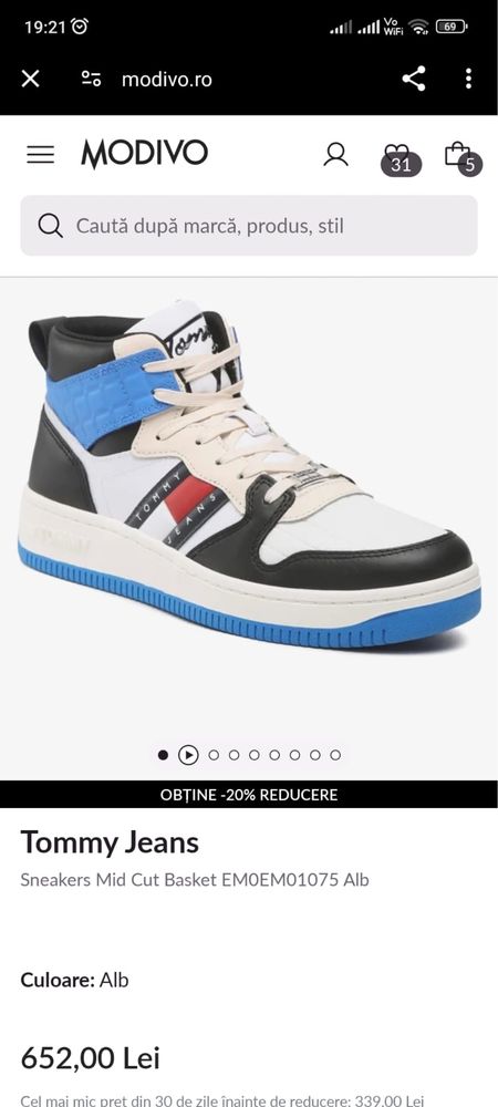 Tommy Hilfiger Mid Cut Basket Noi Originali