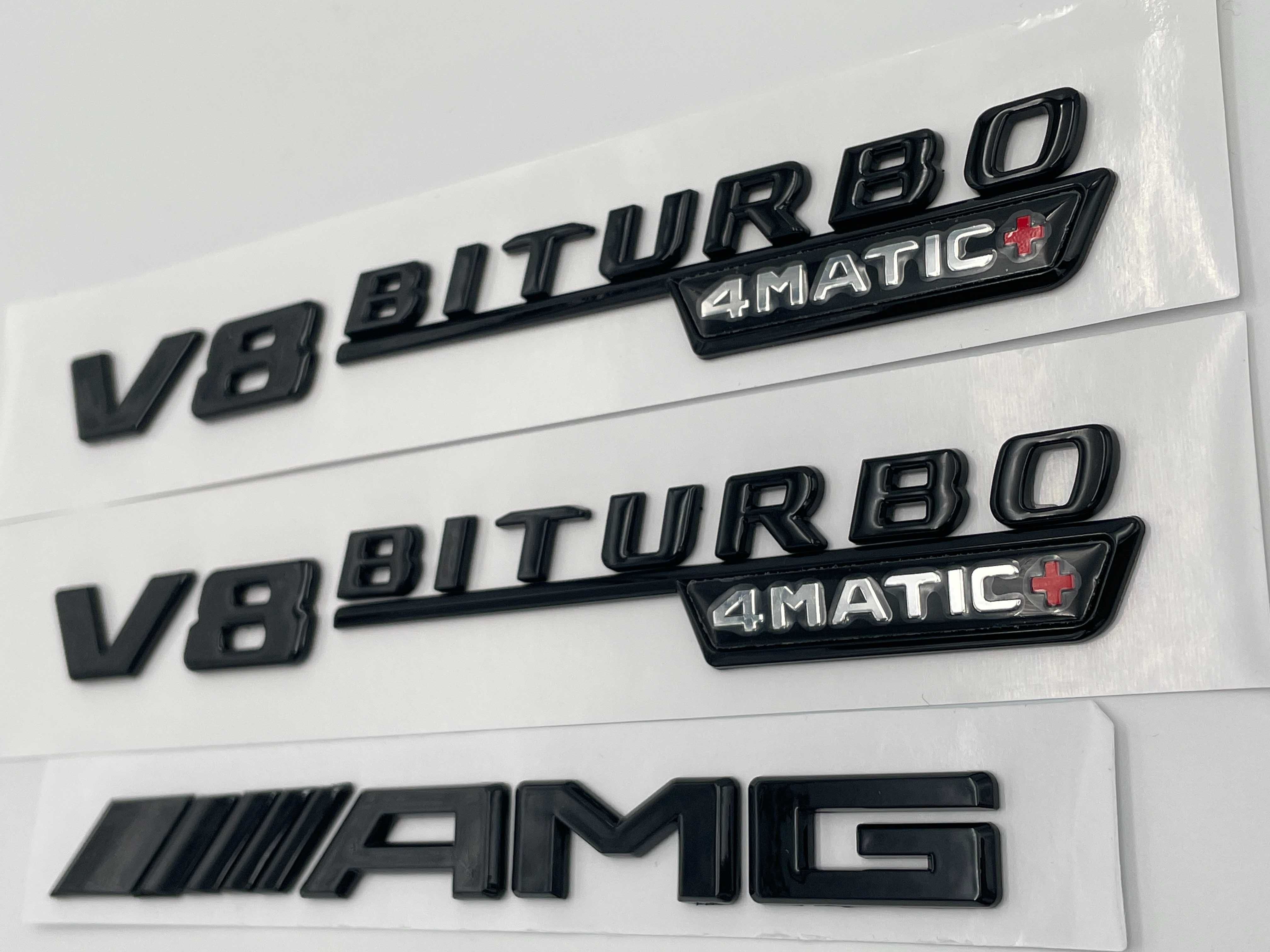 Set embleme compatibile Mercedes V8 biturbo 4matic+ AMG negru