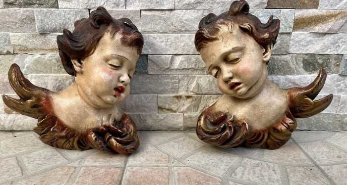 Impozant lot antic-busturi ingeri-ceramica pictata manual-Italia