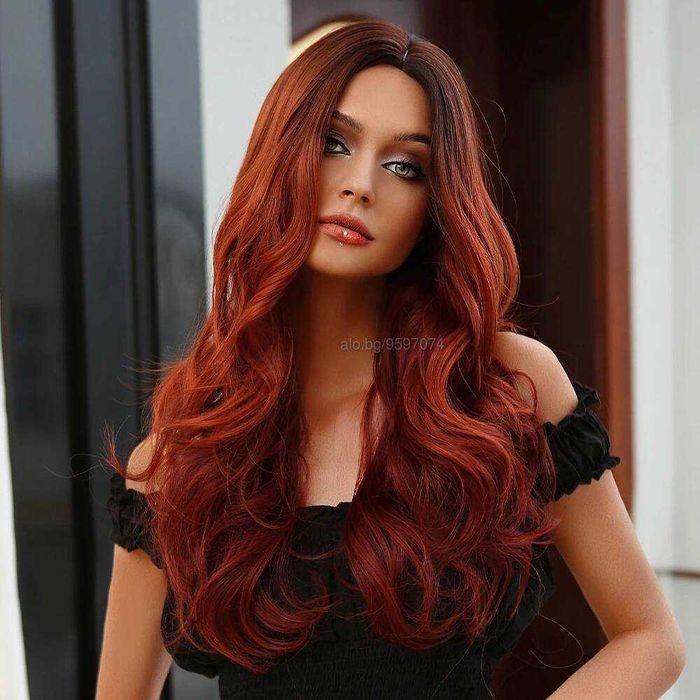 Ефектна омбре оранжева перука с тъмни корени на път