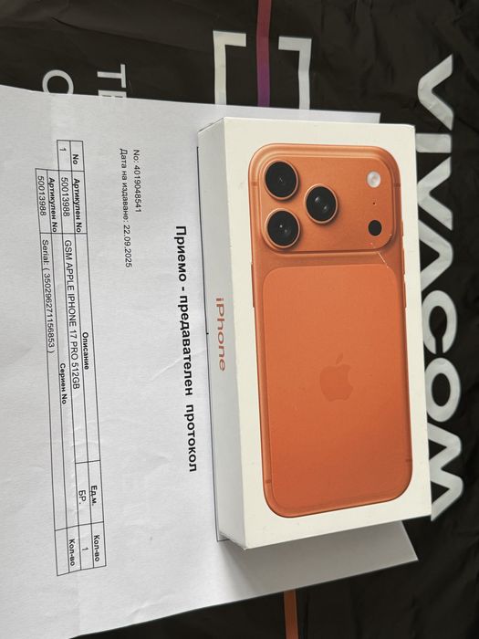 КАТО НОВ 512GB iPhone 17 Pro Vivacom Гаранция до 2027 г. Orange
