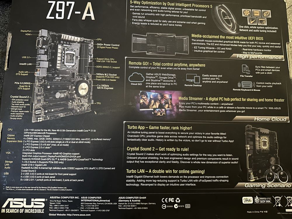 Дънна платка ASUS Z97-A И процесор i5-4690K 3.90 GHz И рам 16 go