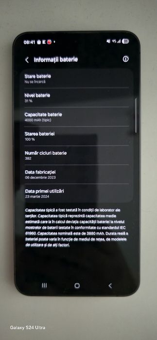 Samsung S24 - ram 8GB - spatiu stocare 128 GB