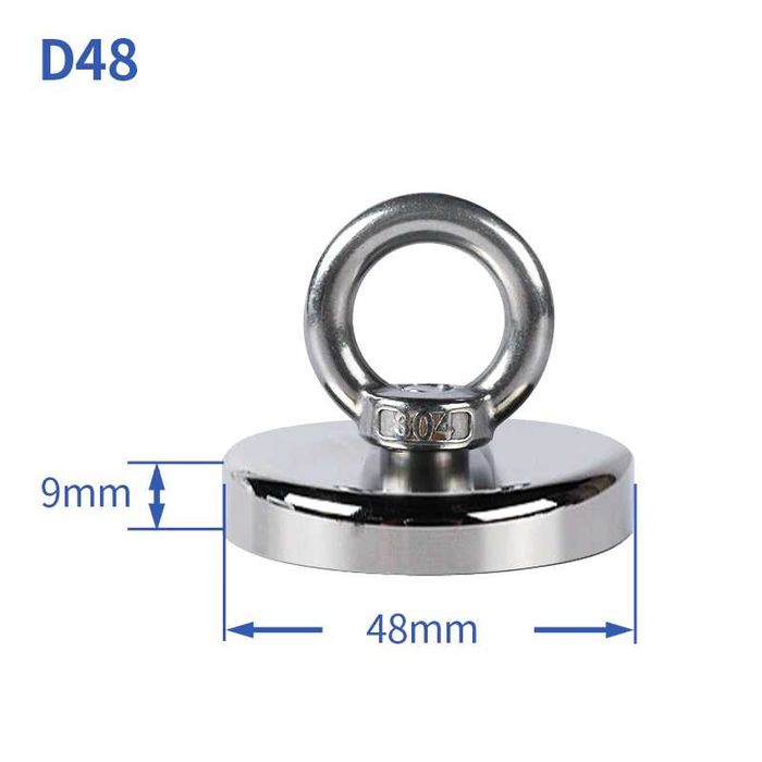 48mm-Сила- 85-90кг. МАГНИТ с кука (халка), за риболов, магнет фишинг