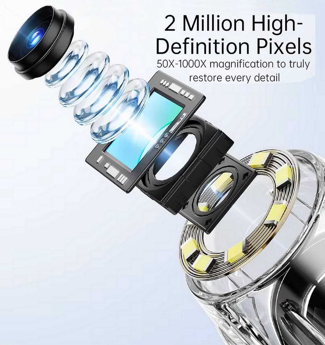 Microscop digital cu display de 4.3", 8 leduri si baterie incorporata