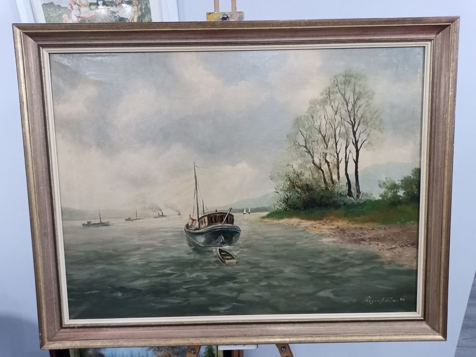 Маслена Картина "Пейзаж с Лодка" – Regeuhär '86