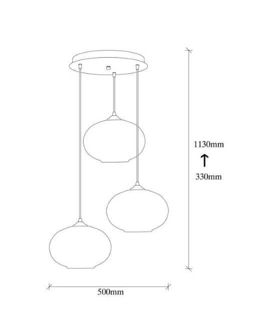 Lustra Opviq, E27, 113 x 50 cm, metal, sticla, negru, 3 becuri