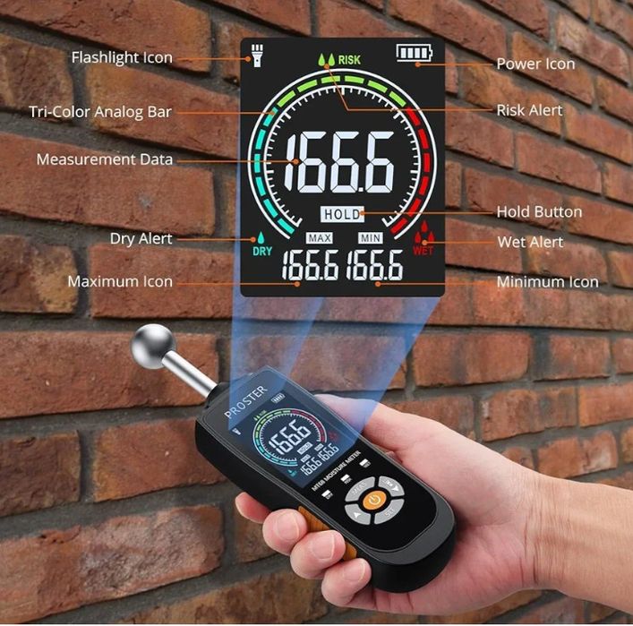 Umidimetru inductiv sferic Proster, adâncime de analiză 20-40 mm, umid