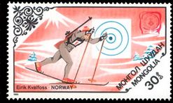Блок марки Шампиони на 14 зимни игри, Монголия, 1984, ново,