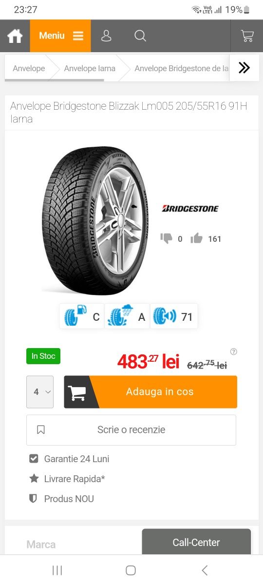 Vand set4 anvelope bridgestone 205/55r16 h iarna dot2023!!!