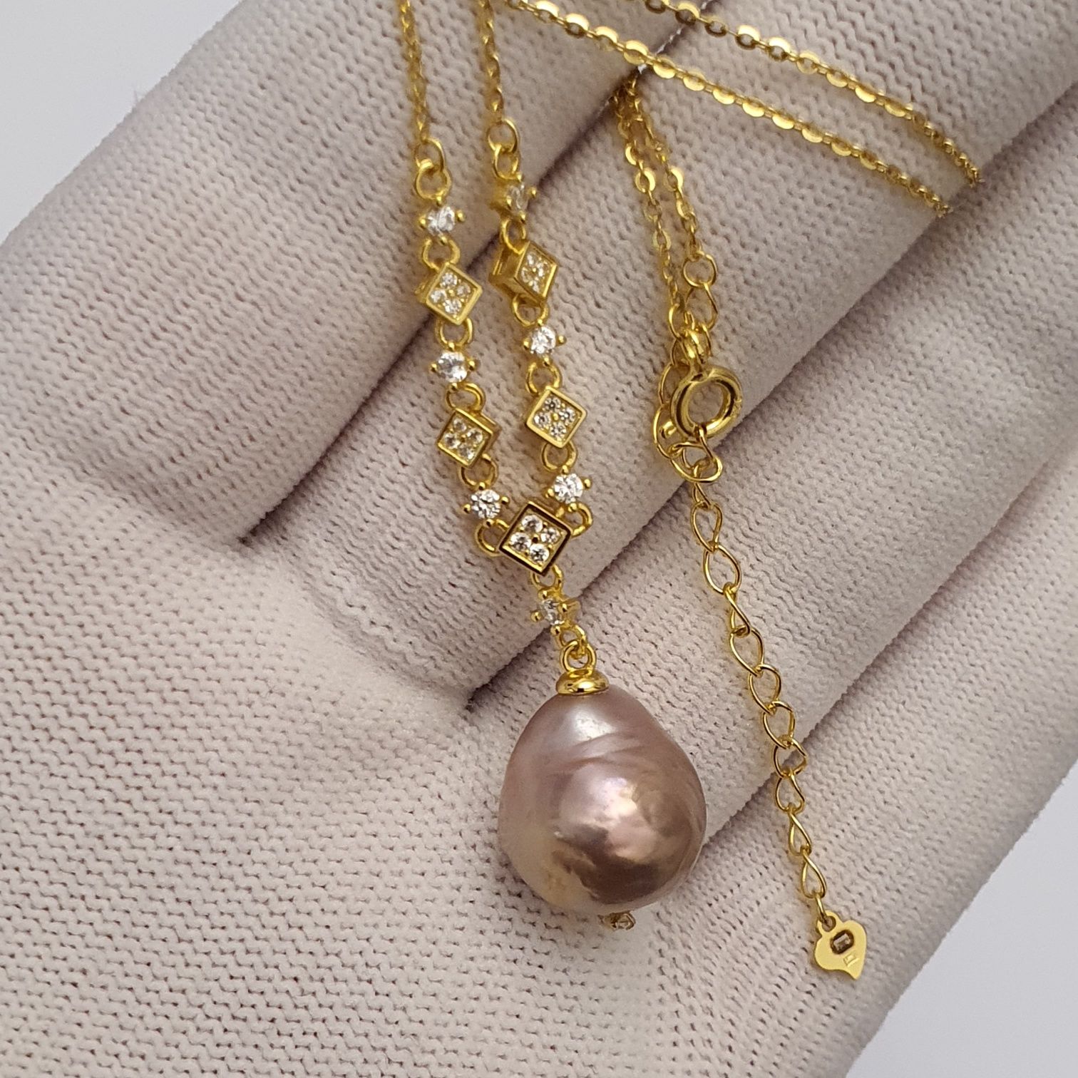 colier argint 925 vermeil aur 18k cu perla naturala si cristale
