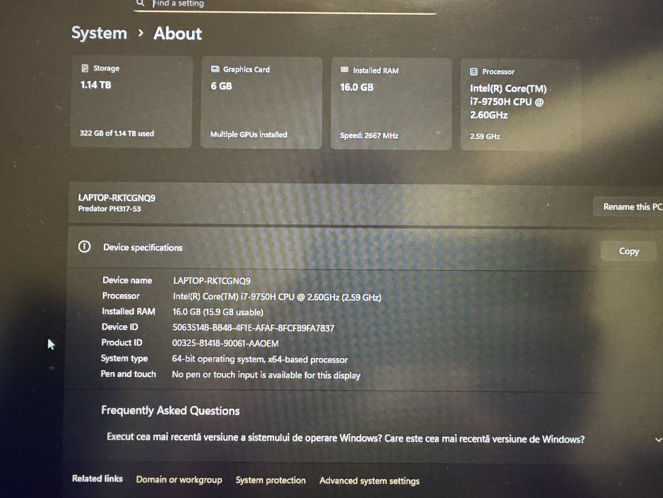 Acer predaror helios 300 17’3 inch