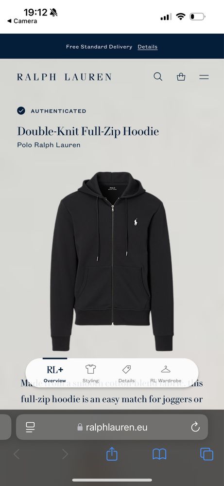 Original Hanorac Ralph Lauren Negru  - Double knit full zip hoodie nou