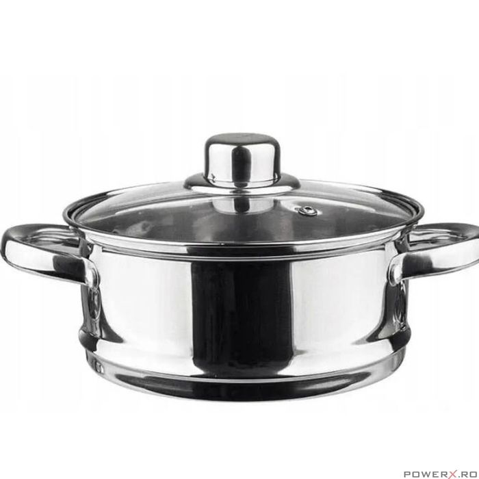 Oala pentru fiert la abur, din inox, cu capac, 5 litri, 24 cm,