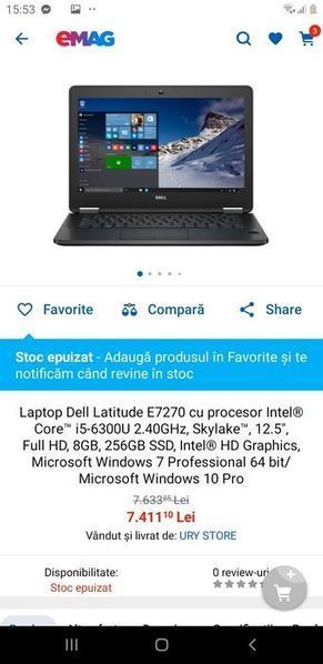 Dell Ultrabook E7270, 12" IPS, i5, 8GB DDR4, SSD M2, Bat. 7h, Garantie