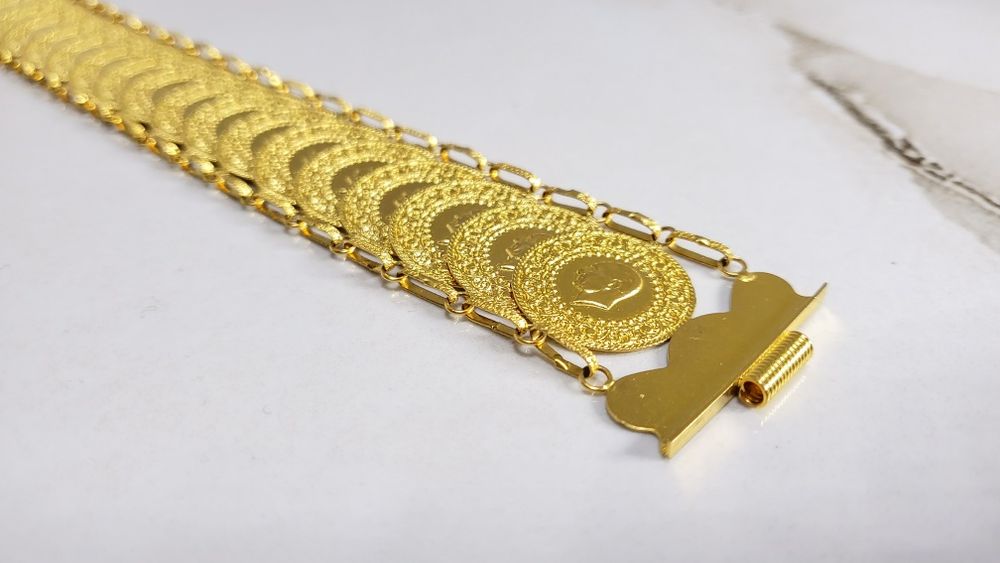 Brățară din aur de 14K cu bănuți – lungime 20 cm, gramaj 26,41 g