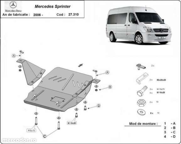 Scut metalic pentru motor Mercedes Sprinter 2006-2018 - otel 2,5mm