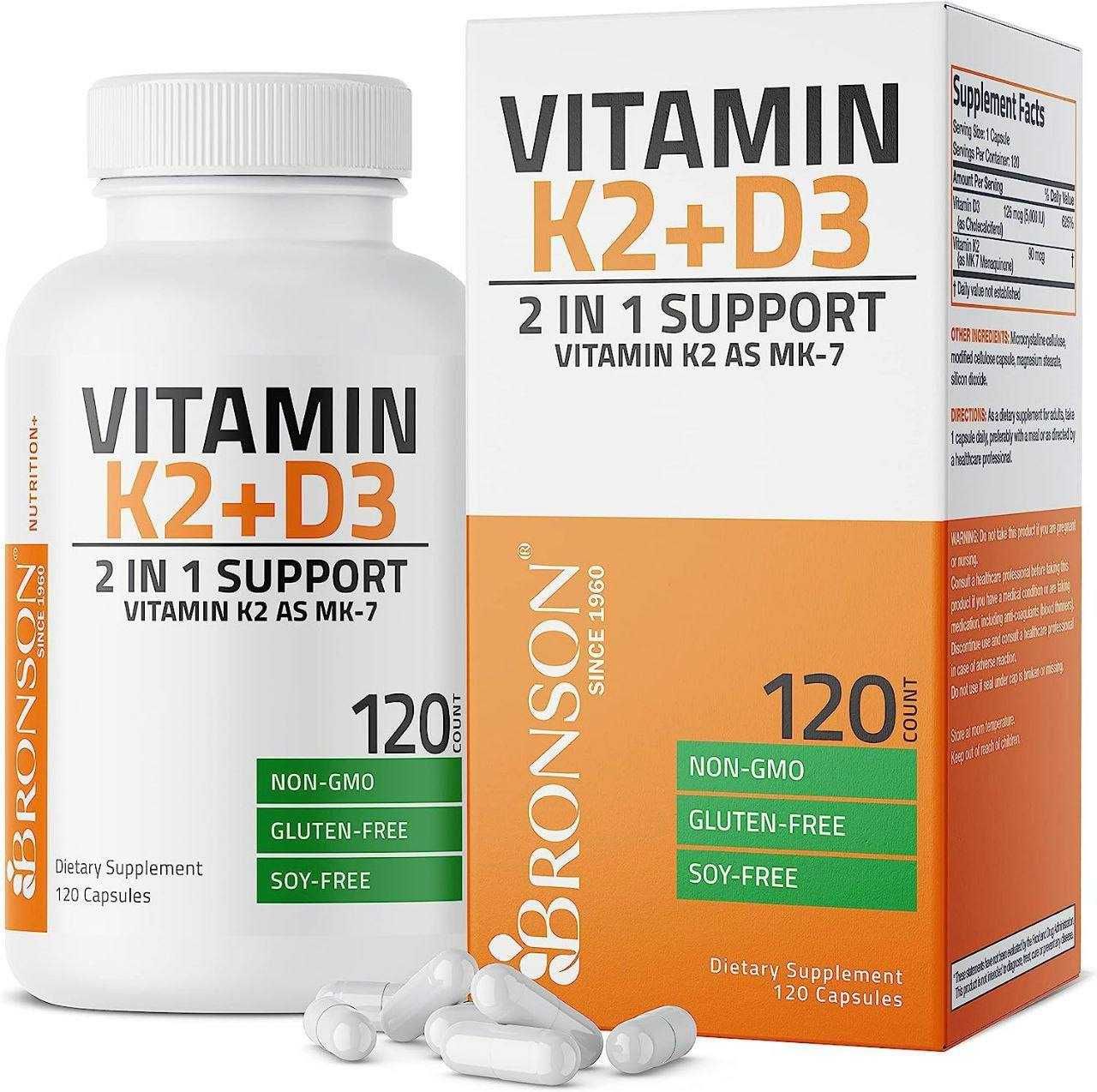 Витамин Д3+ К2 -5000 IU Bronson Vitamin - K2 (MK7) with D3 США