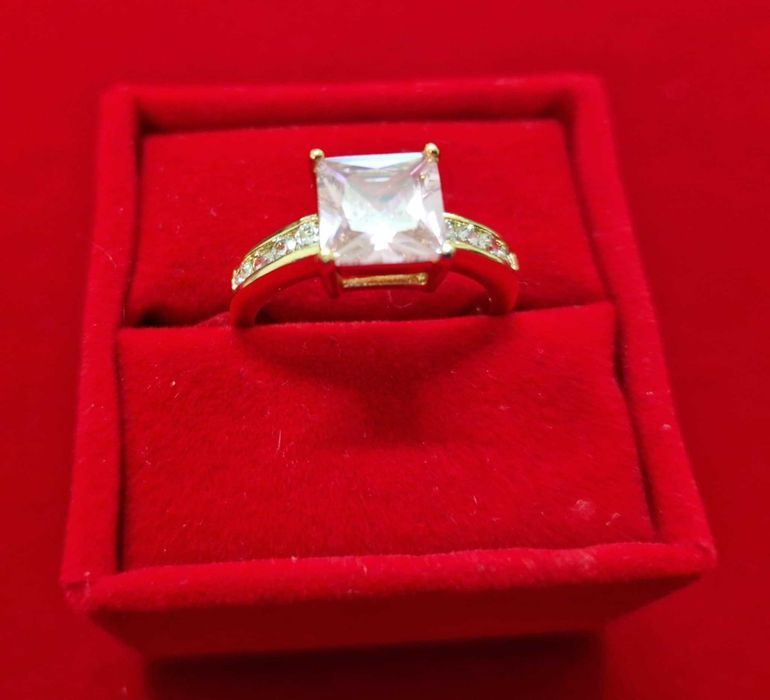 GR60,inel placat aur 18k,logodna, zirconiu alb/grena,sau alb/roz