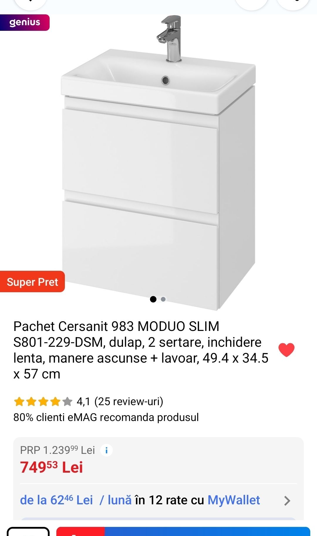 Pachet Cersanit Lavoar si mobilier baie