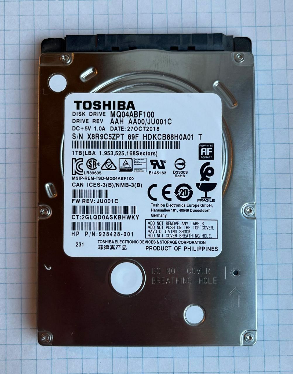 Жёсткий диск для ноутбука 2.5"  1 TB