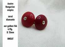 Cercei Aur 14K Cu Coral Natural Si Diamante Unicat