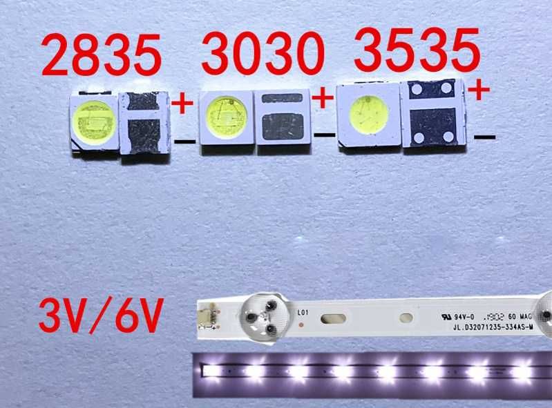 SMD светодиоды для телевизоров LG 2835, 3030, 3535 (3V и 6V) 1 Вт 3 Вт