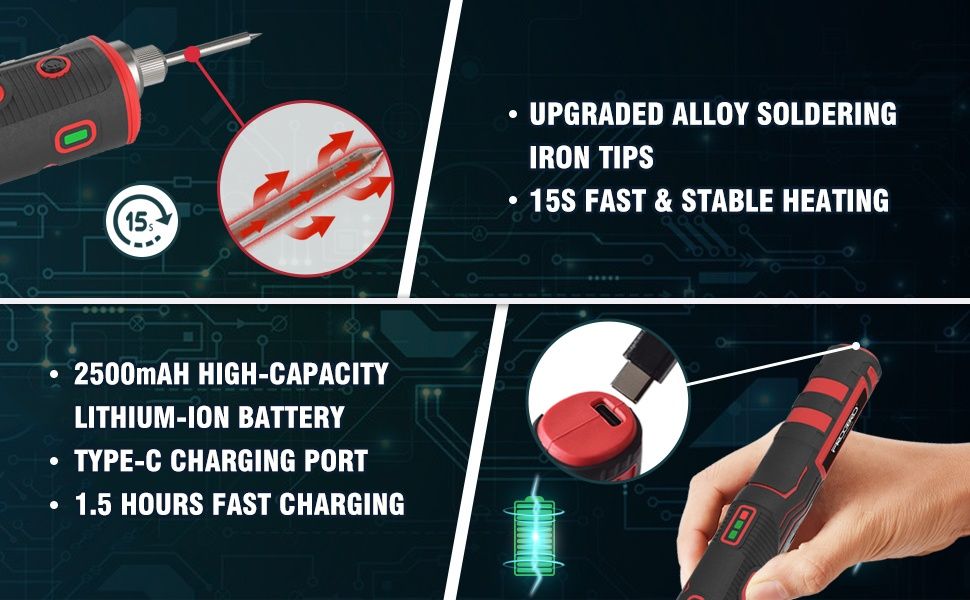 11W Безжичен поялник със стойка и USB-C зареждане, FrogBro LD006A-Pro