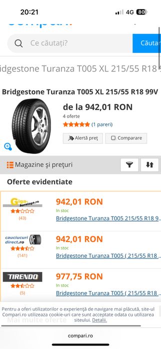 Set cauciucuri Bridgestone Turanza T005 –215/55 R18 –DOT 2024 ca noi